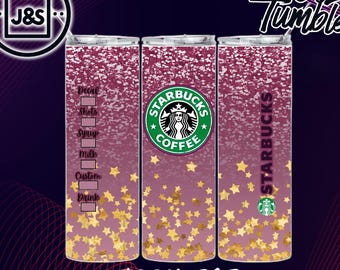 Pink & Gold Stars Glitter Starbucks Tumbler Wrap | 20oz Sublimation Design (Digital Download) (PNG)