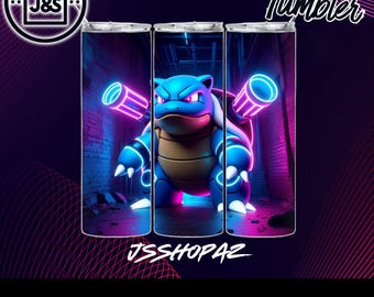 Blue Neon Glow Style Blastoise Tumbler Wrap | 20oz Sublimation Design (Single Digital Download) (PNG)