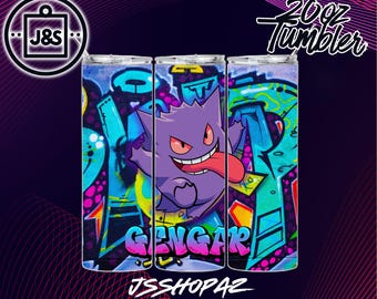 Gengar Neon Graffiti Style| Tumbler Wrap | 20oz Sublimation Design (Single Digital Download) (PNG)