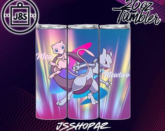 Mew and MewTwo Retro Style | Tumbler Wrap | 20oz Sublimation Design (Single Digital Download) (PNG)