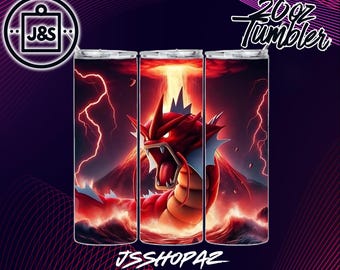 Red Gyarados Neon Glow Style| Tumbler Wrap | 20oz Sublimation Design (Single Digital Download) (PNG)