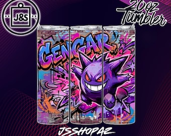 Diseño de sublimación para vaso térmico estilo grafiti de Gengar de 20 oz (descarga digital individual) (PNG)