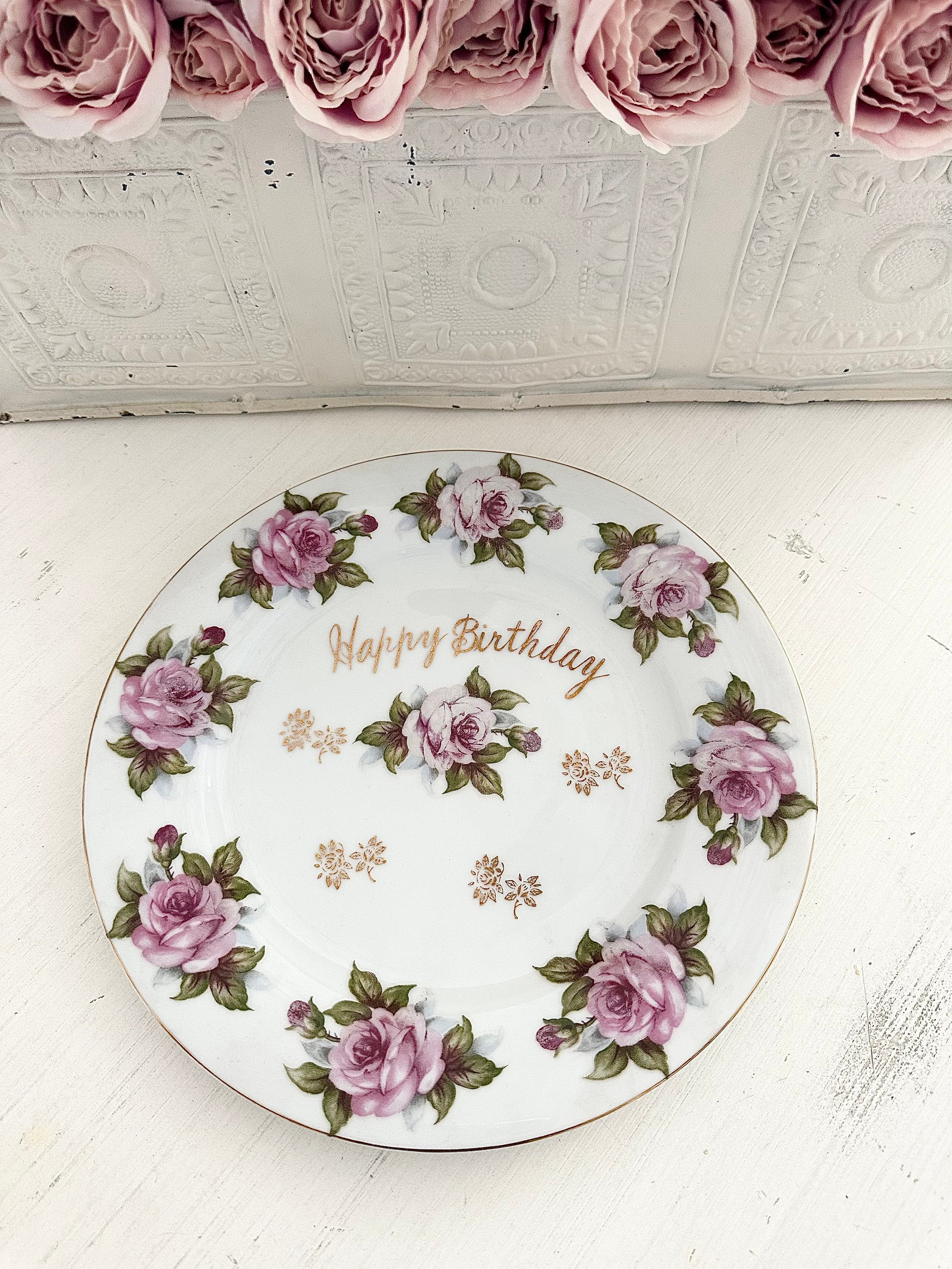 Beautiful Vintage Floral Happy Birthday China Porcelain Plate Etsy