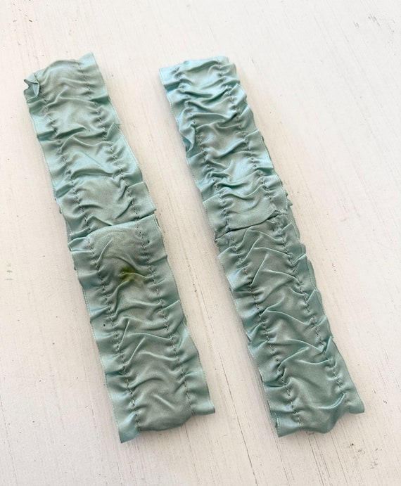 Sweet Pair of Antique Silk Teal Garters with ribb… - image 4