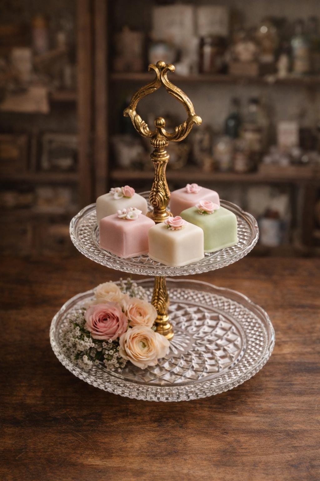 Présentoir à Gâteaux 2 étages Sarreguemines – Ancien – Motif Floral – Céramique