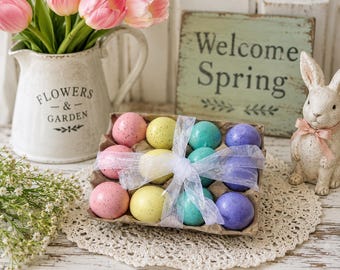 Vintage Style Pastel Easter Egg Carton Decor | Spring Farmhouse Centerpiece | Cottagecore Easter Decoration