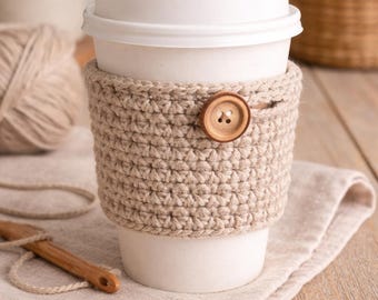 Beginner Crochet Coffee Cup Cozy Pattern – Textured Sleeve Cozy (Instant Download PDF)