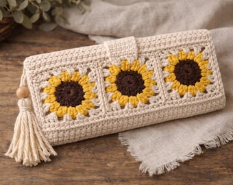Sunflower Crochet Tote Bag Pattern | Boho Granny Square Purse (PDF Download)