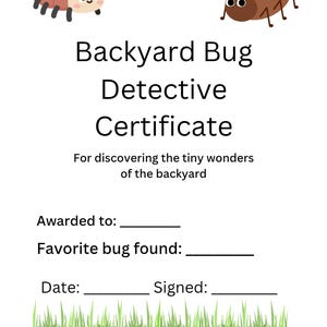 Certificado de Detective de Insectos en el Jardín, Actividad Infantil sobre la Naturaleza (Descarga Digital)