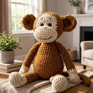 サルの編みぐるみ PDF | かぎ針編みのサル人形 | 柔らかいぬいぐるみのパターン | 初心者向け | すぐにダウンロード