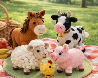 Amigurumi Farm Animals Crochet Pattern Bundle | Horse Cow Sheep Pig Chick Pattern Set | DIY Amigurumi Toys | Farm Nursery Decor PDF