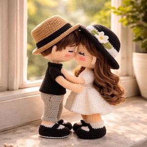 Virkat kyssande parmönster PDF | Amigurumi romantiska dockor | Virkmönster för bröllopspresenter | Amigurumi för alla hjärtans dag-par