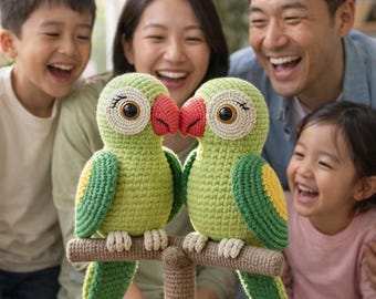 Lovebird Parrots Amigurumi Crochet Pattern | Romantic Birds on Perch (PDF Pattern)