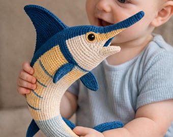 Marlin Amigurumi Crochet Pattern | Standing Swordfish Plush PDF | Ocean Fish Decor | Advanced Marine Crochet Toy