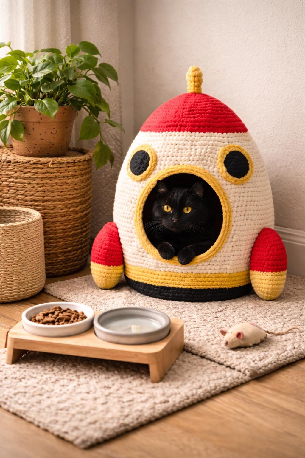 40 Cat Bed Crochet Patterns for Cozy Caves, Pods, and Pet Nests 29 Crochet Rocket Cat House Pattern Amigurumi Cat Bed DIY