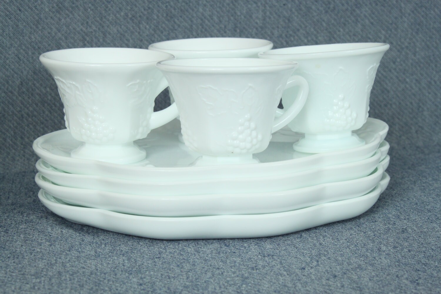 colony harvest milk glass snack set