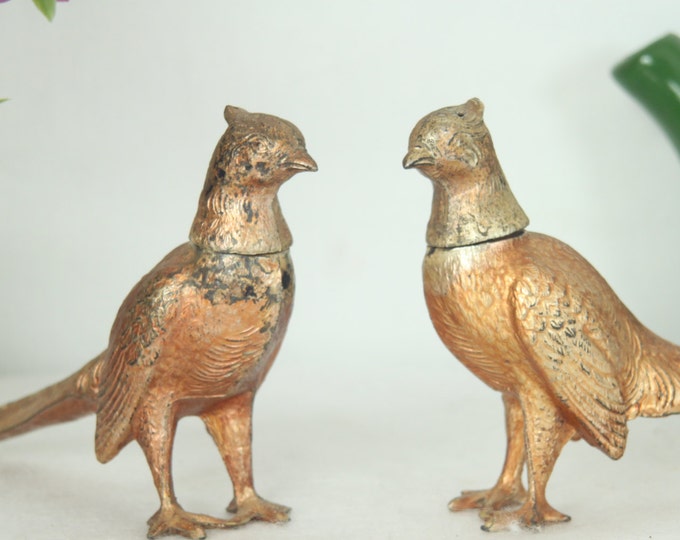 Vintage Pheasant Salt and Pepper Shakers Metal Pheasants Etsy