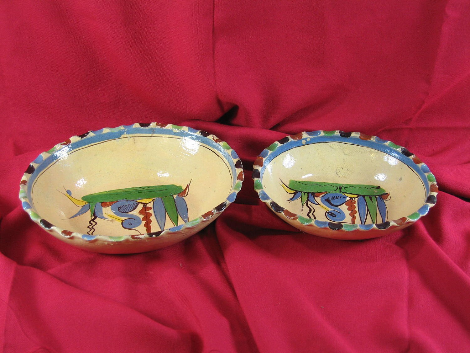 Mexican Pottery Bowls Set of 2 Blue Birds Bird Colorful | Etsy