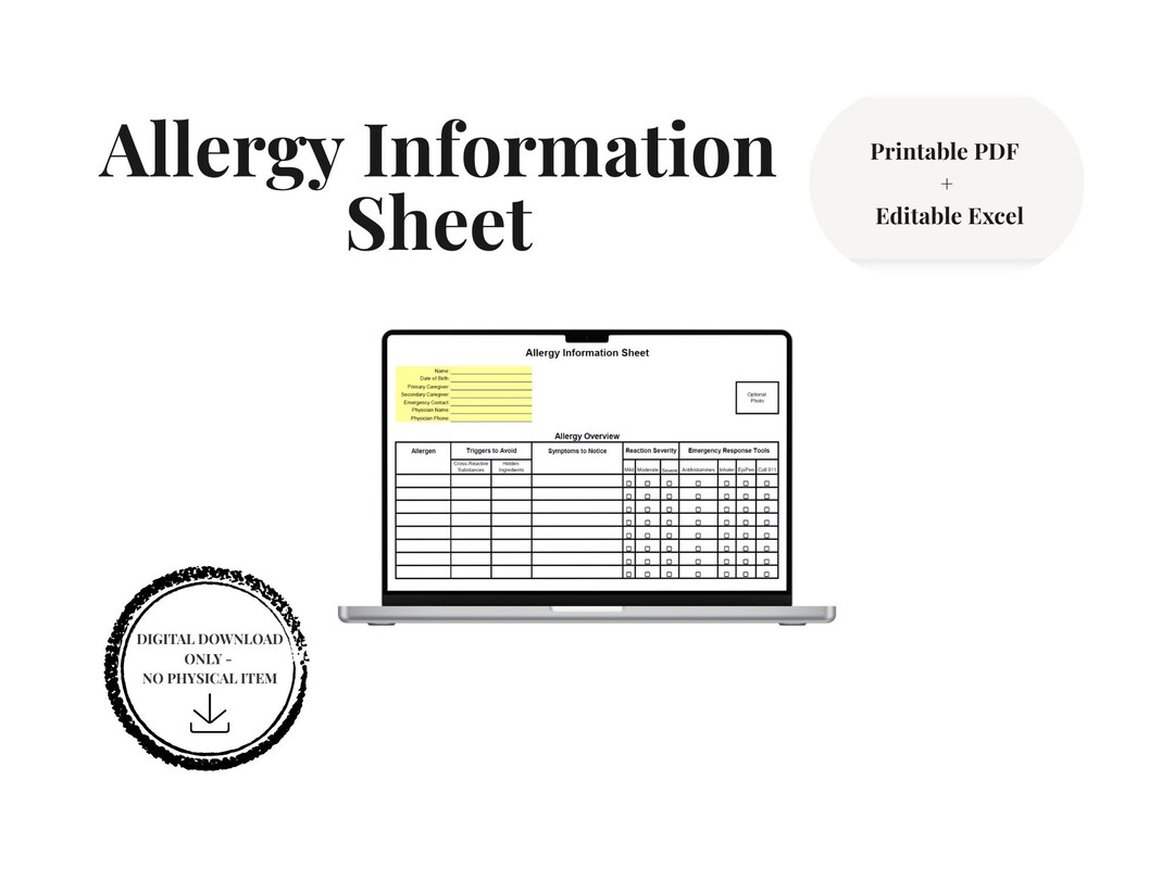 Allergy Patch Testing Sheet.pdf Allergy Information Sheet Printable Allergy Form for Caregivers ...