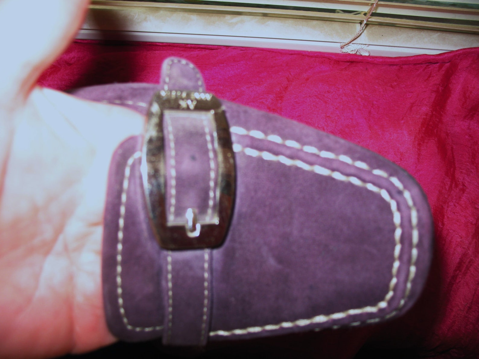 amazing vintage a k anne klein shoes purple sued leather loafers ballet flats w metal buckles size 6m/36