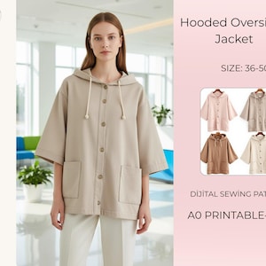 PDF Schnittmuster für eine Boxy Jacke, Damen Kurzer Trenchcoat, Oversized Kapuzenjacke, digitaler Download