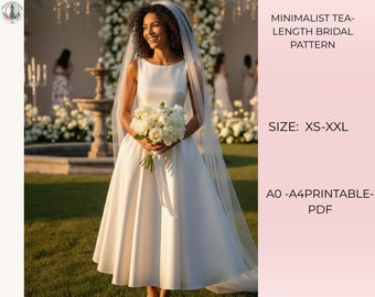 Molde para vestido de noiva minimalista na altura do joelho (download em PDF)