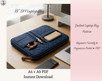 Quilted Laptop Sleeve Sewing Pattern PDF | 13 Inch Padded Case | Beginner Friendly