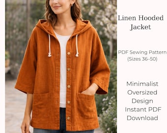 Molde para jaqueta com capuz em linho, casaco oversized minimalista (download em PDF)