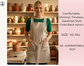 Avental com alças cruzadas nas costas - Molde em PDF | Avental estilo japonês sem amarração | Tamanhos Plus Size inclusos