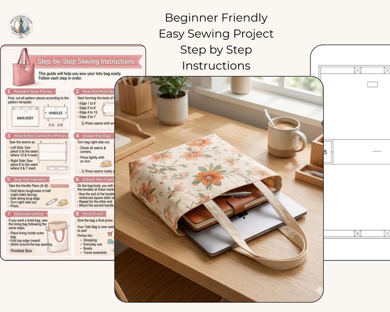 Easy Tote Bag Sewing Pattern, 2 Sizes, Beginner Friendly (A4 A0 PDF ...