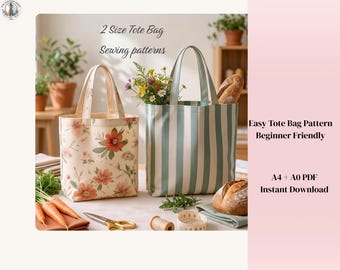 Easy Tote Bag Sewing Pattern, 2 Sizes, Beginner Friendly (A4 A0 PDF)