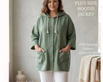 Molde para jaqueta túnica com capuz plus size | Modelagem ampla e curvilínea (Download em PDF)