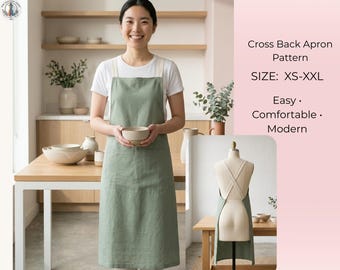 Cross Back Apron Pattern | Japanese Style, Easy Sewing (PDF Download)