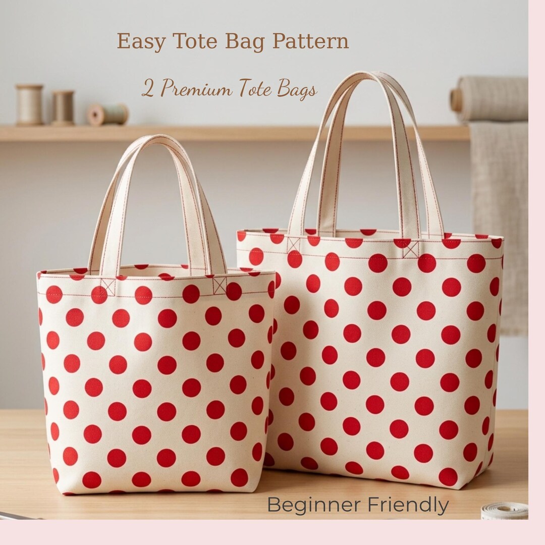 Tote Bag Sewing Pattern PDF, Cute Polka Dot Tote, Easy Beginner Sewing ...