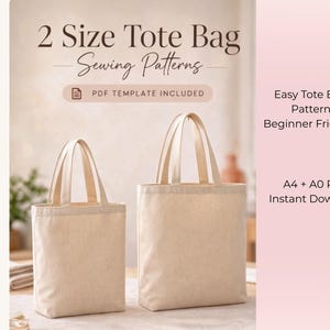 Tote Bag Nähmuster, PDF, bedruckbares Taschenmuster A4 A0, DIY Markt Tasche Digitaler Download