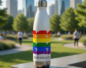 Botella de agua arcoíris, botella colorida de acero inoxidable, botella reutilizable con los colores del orgullo LGBTQ+, regalo para amantes del color.