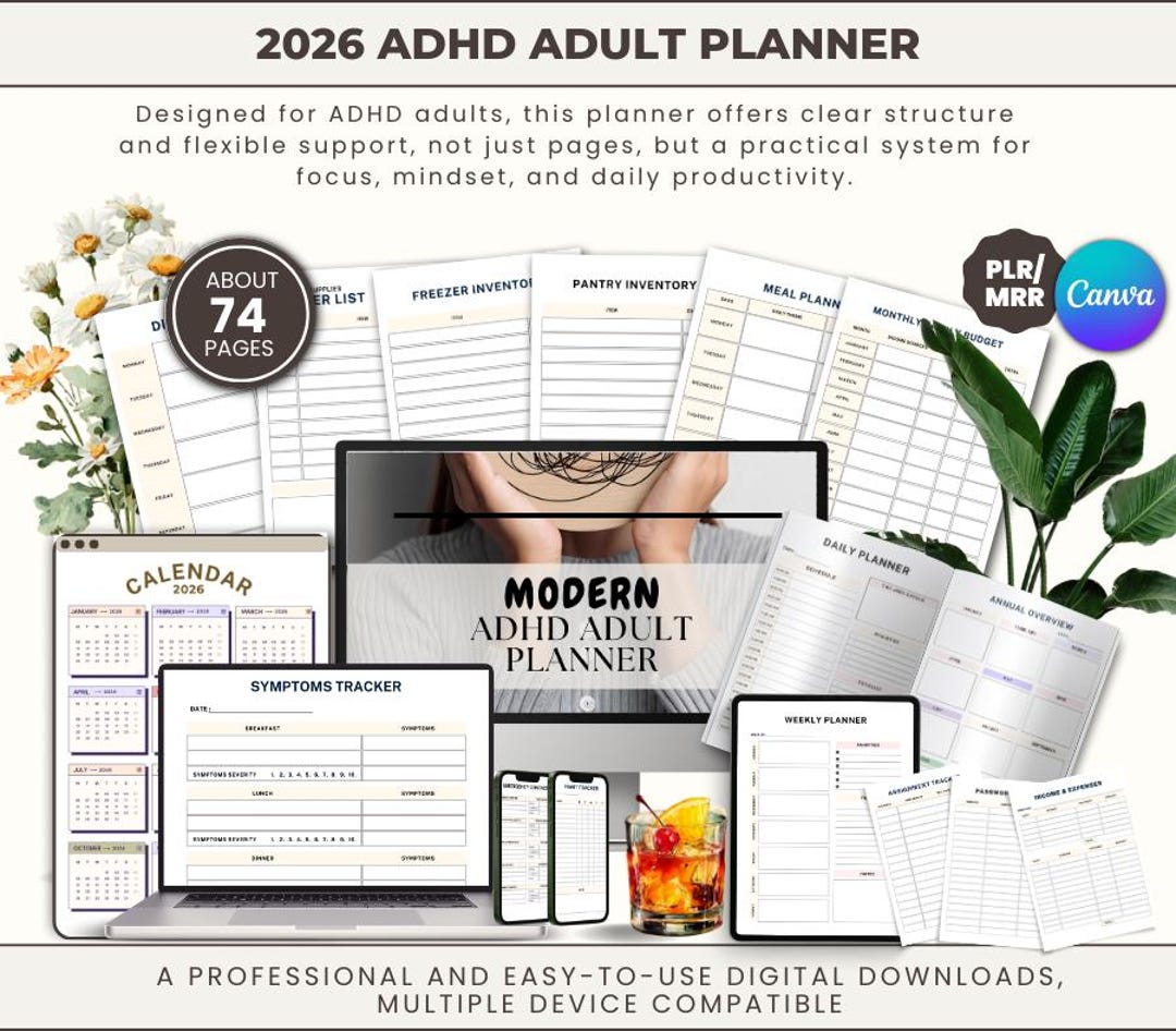 Modern ADHD Adult Planner, Daily Focus Layout, Time Blocking, Task ...