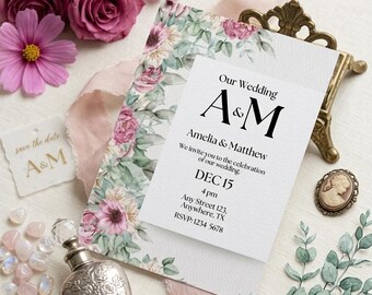 Modern Floral Wedding Invite | Watercolor Peonies & Greenery | Instant Download for Access to Template