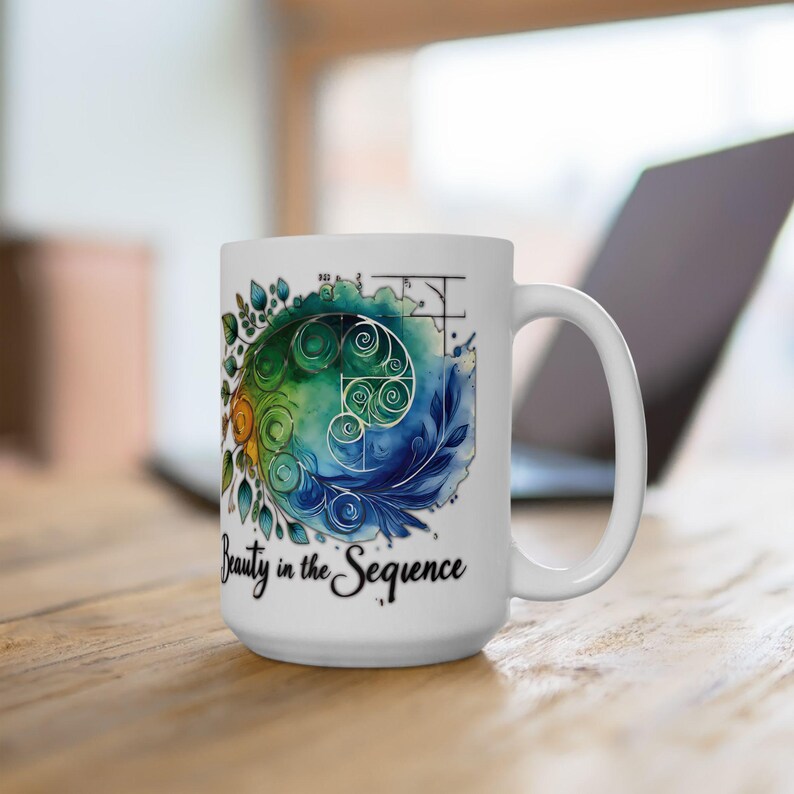 Watercolor Fibonacci Sequence Ceramic Mug, Nature Elements Coffee Cup ...