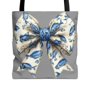 Coquette Sardine totebag with blue white bow bag with fish theme bow design totebag with old fisherman vibe reuseable eco tote gift for Mom