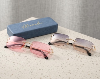 Randlose Retro-Rechteck-Sonnenbrille, trendige Y2K-Sonnenbrille mit getönten Gläsern, modisches Brillengeschenk für Frauen und Männer