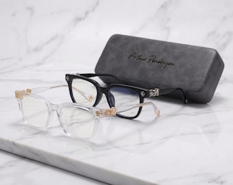 Luxus-Quadrat Brillenfassungen | Klare oder schwarze optische Gläser | Gold- oder Silberakzentrahmen | Unisex Fashion Brillen | Statement Rahmen