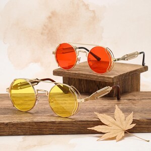 Óculos de Sol Redondos Steampunk, Óculos Retrô com Armação de Metal, Óculos Vintage para Festivais, Óculos Góticos para Cosplay para Homens e Mulheres
