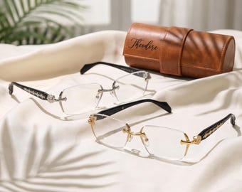 Luksusowe okulary bezramkowe – oprawki w kolorze złotym i srebrnym, elegancki styl retro, modny wygląd