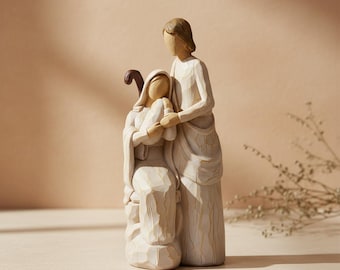 Figura minimalista de la Sagrada Familia, escultura de la Natividad pintada a mano en resina, decoración religiosa navideña, regalo espiritual para padres primerizos y el hogar.