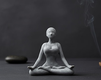 Sandstone Yoga Girl Statue, Zen Meditation Figurine for Home Decor, Minimalist Yoga Pose Sculpture, Gift for Yoga Lovers and Spa Decor