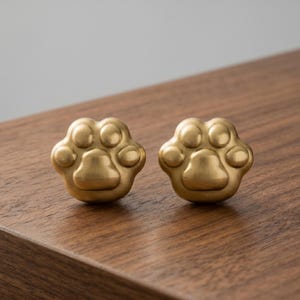 Brass Paw Print Drawer Knobs, Paw Cabinet Hardware, Pet Lover Dresser Pulls, Cute Gold Furniture Knobs for Kids Room