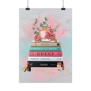 Perfume & Fashion Books poster | Fashion Illustration Wall Art, Makeup Stack Print