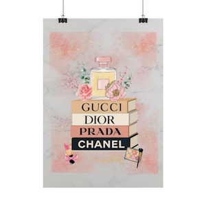 Stacked Designer Books Poster | Fashion Perfume Makeup Wall Art