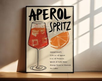 Aperol Spritz Wall Art Print | Italian Cocktail Poster | Kitchen Bar Decor